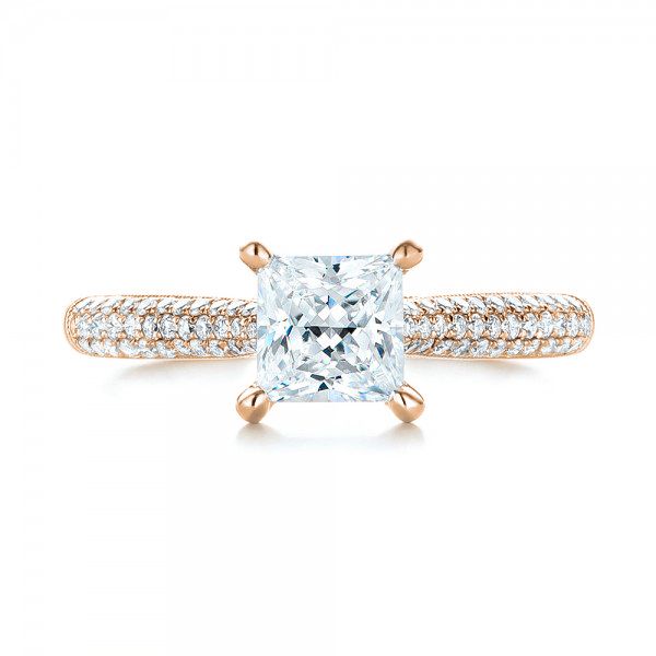 14k Rose Gold 14k Rose Gold Pav Diamond Engagement Ring - Top View -  103089