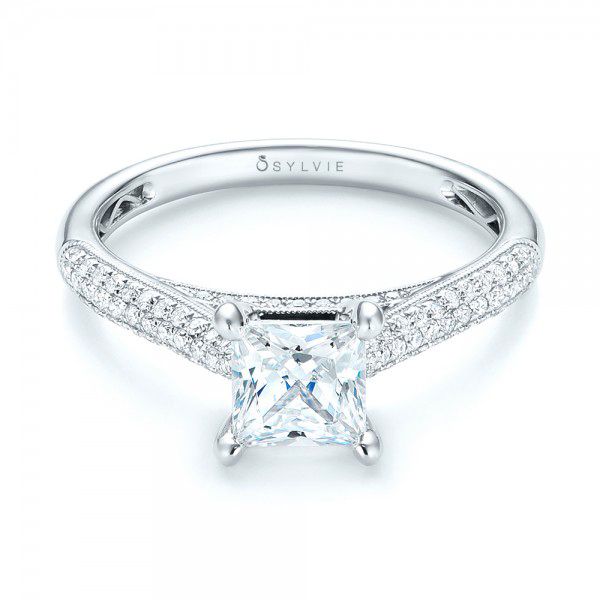18k White Gold Pav Diamond Engagement Ring - Flat View - 103089