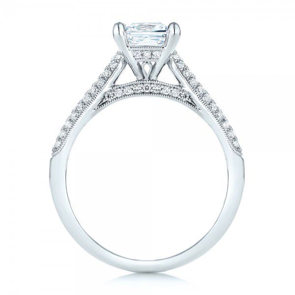 18k White Gold Pav Diamond Engagement Ring - Front View - 103089