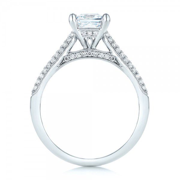 18k White Gold Pav Diamond Engagement Ring - Front View -  103089