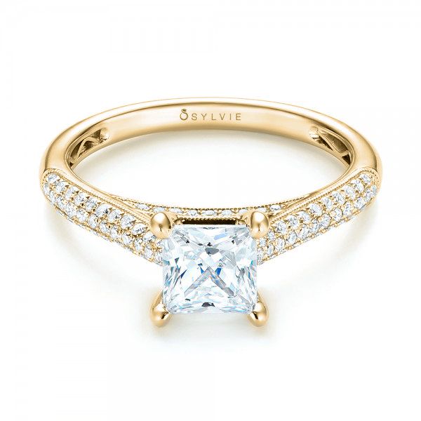 18k Yellow Gold 18k Yellow Gold Pav Diamond Engagement Ring - Flat View -  103089