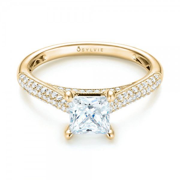 14k Yellow Gold 14k Yellow Gold Pav Diamond Engagement Ring - Flat View - 103089