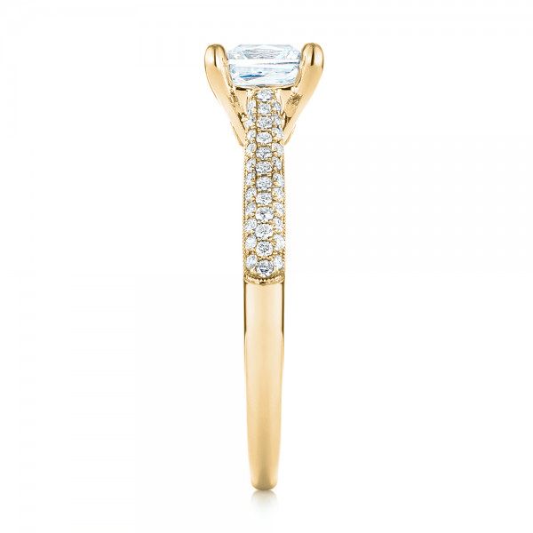 18k Yellow Gold 18k Yellow Gold Pav Diamond Engagement Ring - Side View -  103089