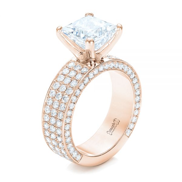 14k Rose Gold 14k Rose Gold Pave Diamond Engagement Ring - Three-Quarter View - 102017