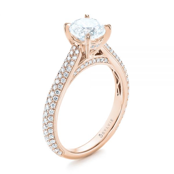 14k Rose Gold 14k Rose Gold Pave Diamond Engagement Ring - Three-Quarter View -  103829