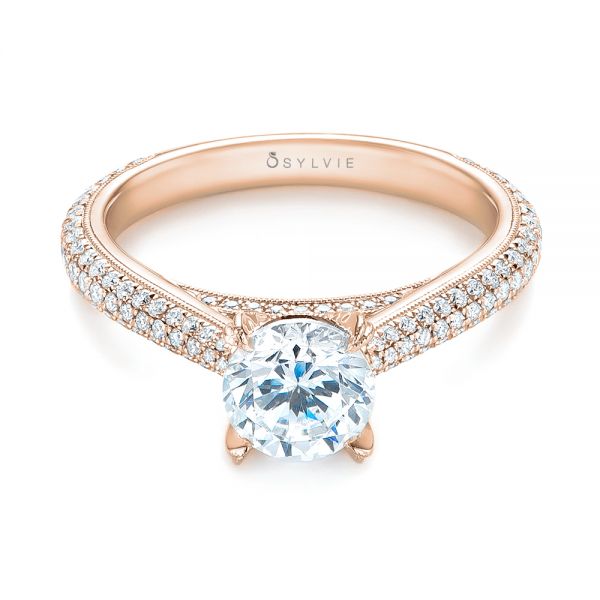 18k Rose Gold 18k Rose Gold Pave Diamond Engagement Ring - Flat View -  103829