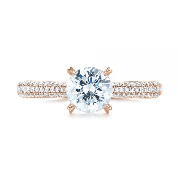 18k Rose Gold 18k Rose Gold Pave Diamond Engagement Ring - Top View -  103829