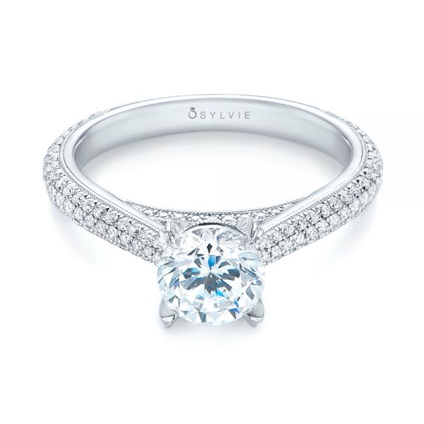 18k White Gold Pave Diamond Engagement Ring - Flat View -  103829