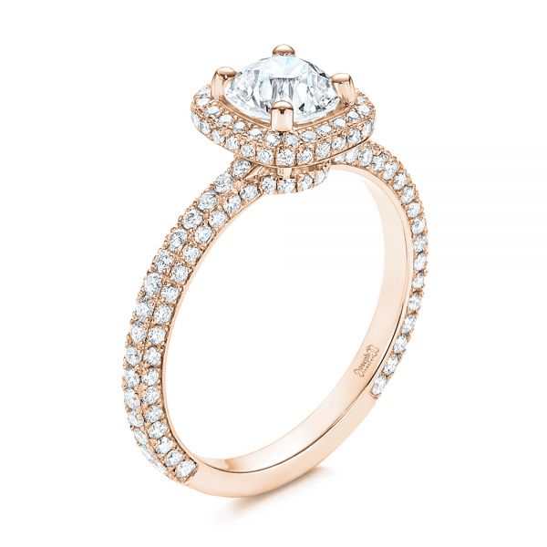 18k Rose Gold 18k Rose Gold Pave Diamond Halo Engagement Ring - Three-Quarter View -  106661