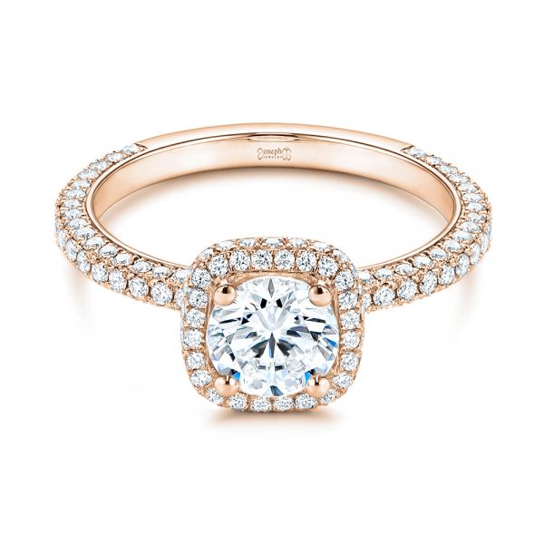 14k Rose Gold 14k Rose Gold Pave Diamond Halo Engagement Ring - Flat View - 106661
