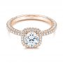 18k Rose Gold 18k Rose Gold Pave Diamond Halo Engagement Ring - Flat View -  106661 - Thumbnail