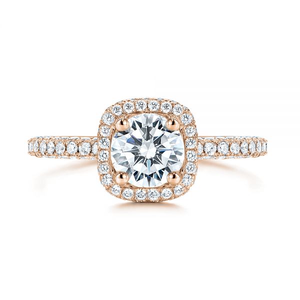 18k Rose Gold 18k Rose Gold Pave Diamond Halo Engagement Ring - Top View -  106661