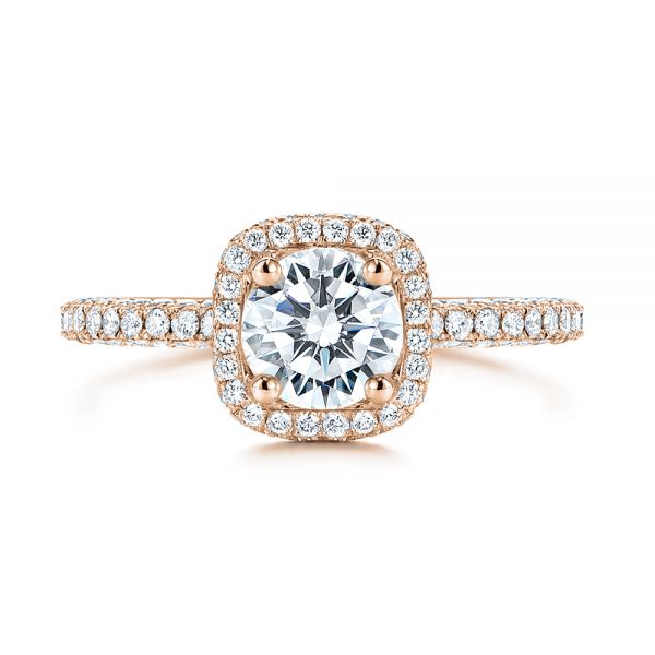 14k Rose Gold 14k Rose Gold Pave Diamond Halo Engagement Ring - Top View - 106661