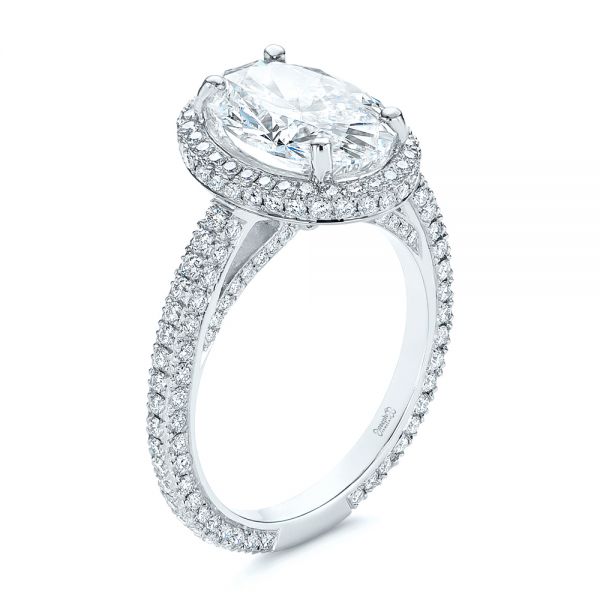  Platinum Pave Diamond Halo Engagement Ring - Three-Quarter View -  105230