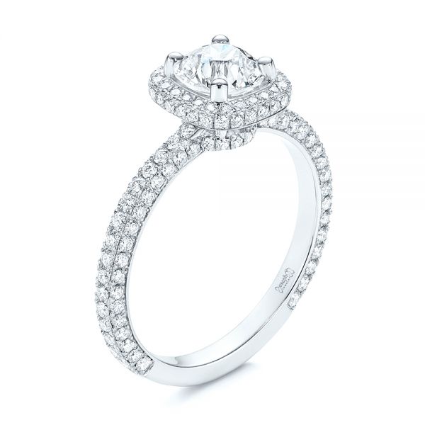 14k White Gold 14k White Gold Pave Diamond Halo Engagement Ring - Three-Quarter View -  106661