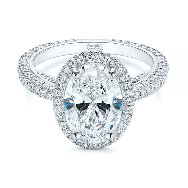 Platinum Pave Diamond Halo Engagement Ring - Flat View - 105230