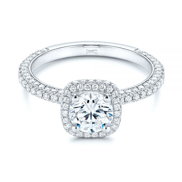 14k White Gold 14k White Gold Pave Diamond Halo Engagement Ring - Flat View -  106661