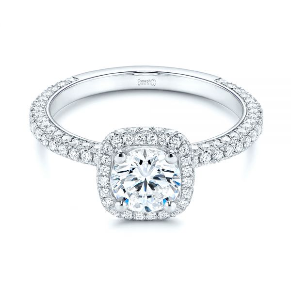 14k White Gold 14k White Gold Pave Diamond Halo Engagement Ring - Flat View - 106661