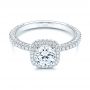 18k White Gold 18k White Gold Pave Diamond Halo Engagement Ring - Flat View -  106661 - Thumbnail