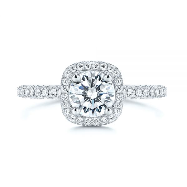14k White Gold 14k White Gold Pave Diamond Halo Engagement Ring - Top View - 106661