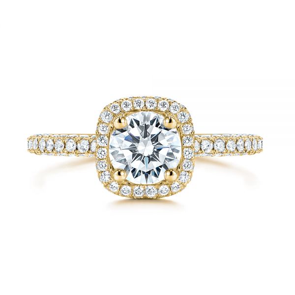 18k Yellow Gold 18k Yellow Gold Pave Diamond Halo Engagement Ring - Top View -  106661