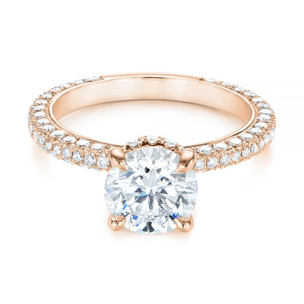 18k Rose Gold 18k Rose Gold Pave Diamond Hidden Halo Engagement Ring - Flat View -  105116