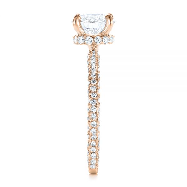 18k Rose Gold 18k Rose Gold Pave Diamond Hidden Halo Engagement Ring - Side View -  105116