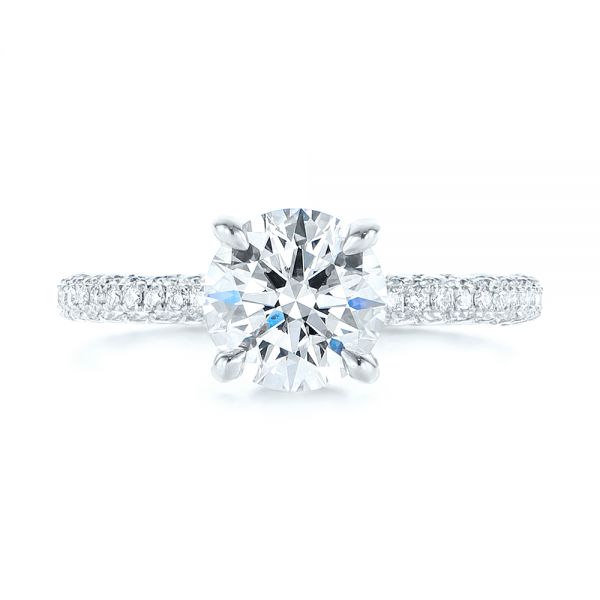 14k White Gold Pave Diamond Hidden Halo Engagement Ring - Top View - 105116