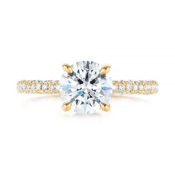 14k Yellow Gold 14k Yellow Gold Pave Diamond Hidden Halo Engagement Ring - Top View - 105116