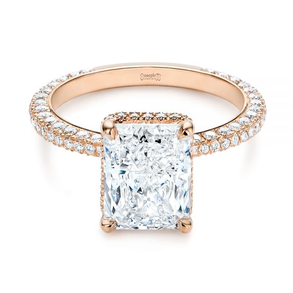 14k Rose Gold 14k Rose Gold Pave Diamond And Hidden Halo Engagement Ring - Flat View -  105789