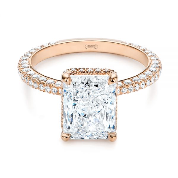 14k Rose Gold 14k Rose Gold Pave Diamond And Hidden Halo Engagement Ring - Flat View - 105789