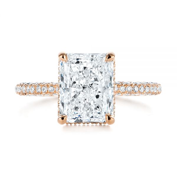 14k Rose Gold 14k Rose Gold Pave Diamond And Hidden Halo Engagement Ring - Top View -  105789