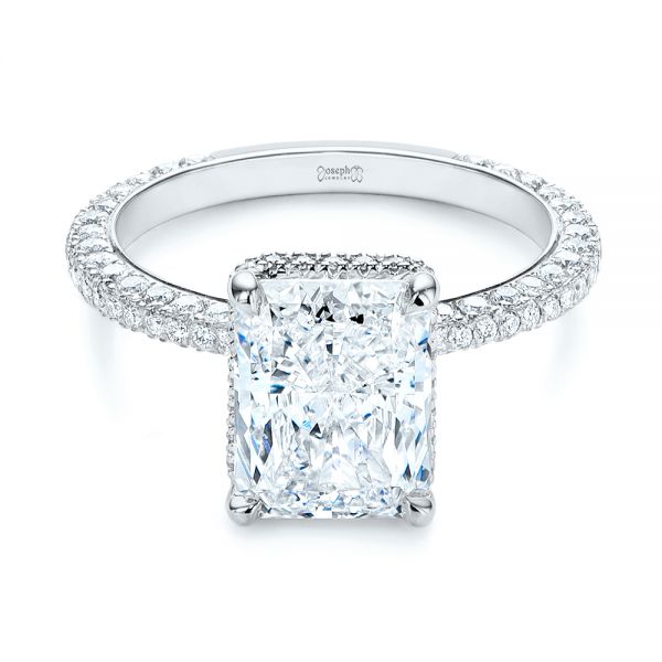 18k White Gold 18k White Gold Pave Diamond And Hidden Halo Engagement Ring - Flat View -  105789