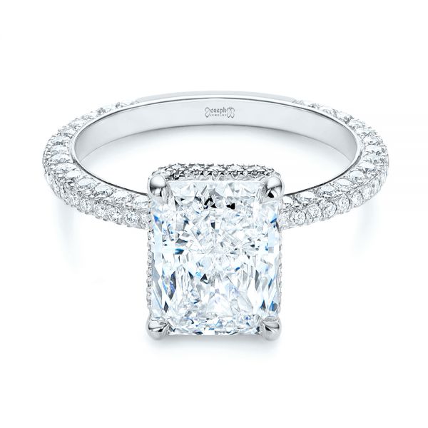 14k White Gold 14k White Gold Pave Diamond And Hidden Halo Engagement Ring - Flat View - 105789