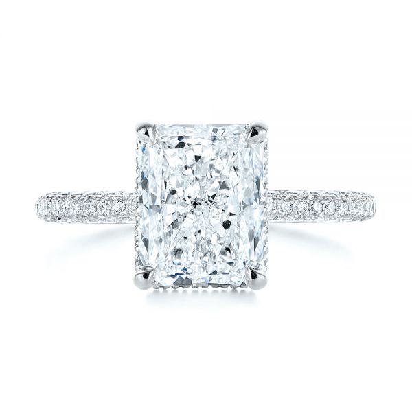 14k White Gold 14k White Gold Pave Diamond And Hidden Halo Engagement Ring - Top View - 105789