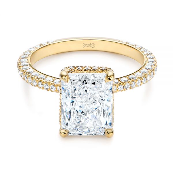 18k Yellow Gold 18k Yellow Gold Pave Diamond And Hidden Halo Engagement Ring - Flat View -  105789