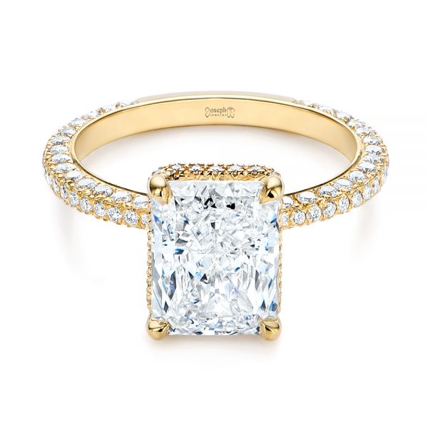 14k Yellow Gold Pave Diamond And Hidden Halo Engagement Ring - Flat View - 105789