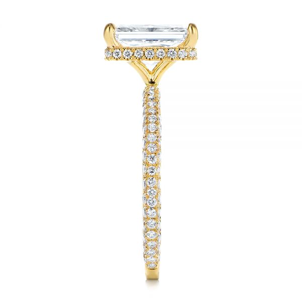 18k Yellow Gold 18k Yellow Gold Pave Diamond And Hidden Halo Engagement Ring - Side View -  105789