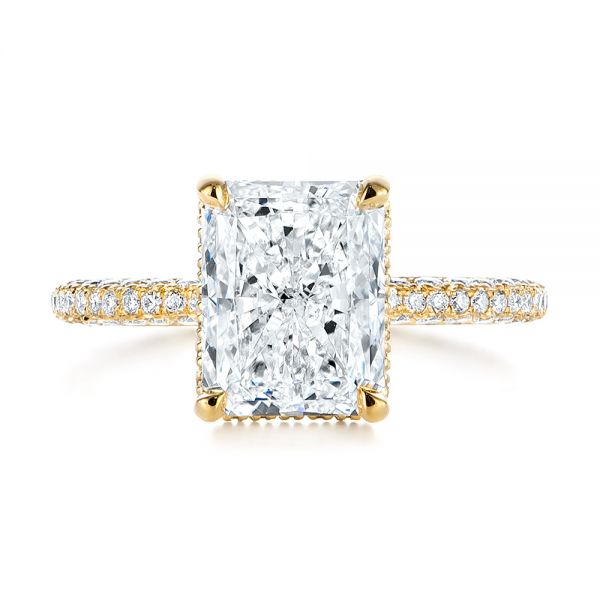 14k Yellow Gold Pave Diamond And Hidden Halo Engagement Ring - Top View -  105789