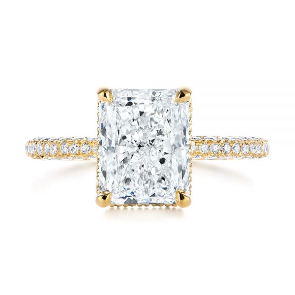 14k Yellow Gold Pave Diamond And Hidden Halo Engagement Ring - Top View - 105789