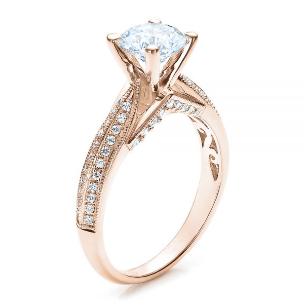 18k Rose Gold 18k Rose Gold Pave Engagement Ring - Vanna K - Three-Quarter View - 100080