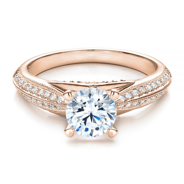 18k Rose Gold 18k Rose Gold Pave Engagement Ring - Vanna K - Flat View -  100080