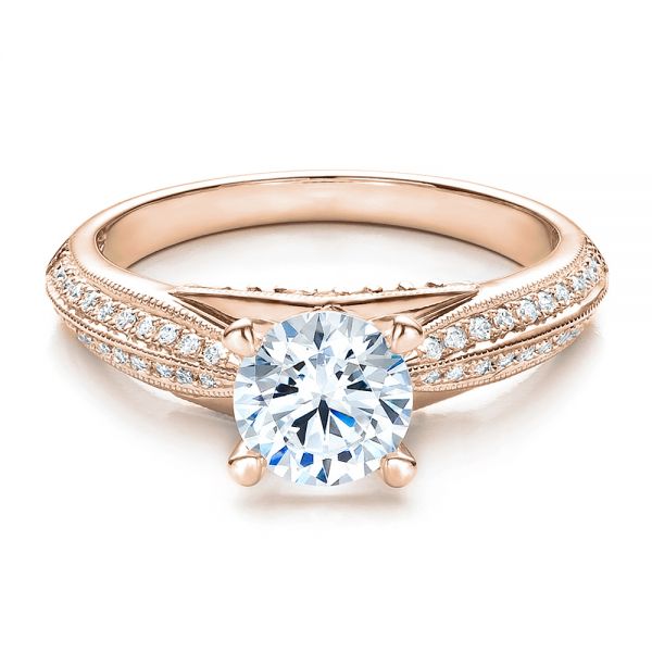 18k Rose Gold 18k Rose Gold Pave Engagement Ring - Vanna K - Flat View - 100080