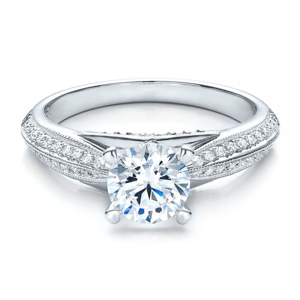 18k White Gold Pave Engagement Ring - Vanna K - Flat View -  100080