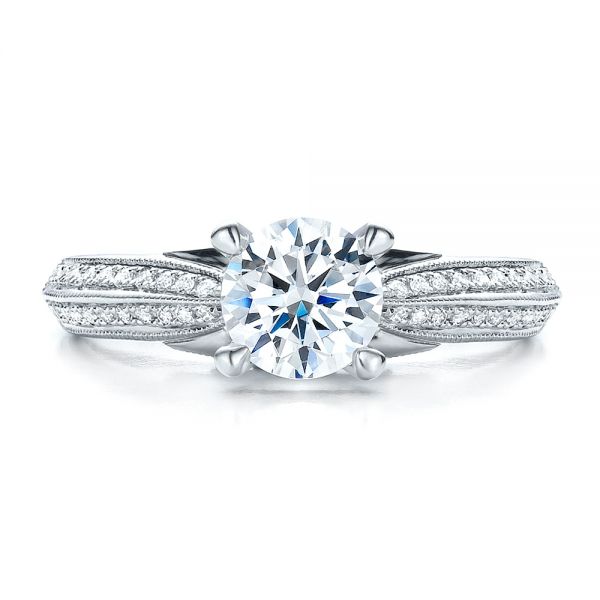 18k White Gold Pave Engagement Ring - Vanna K - Top View -  100080