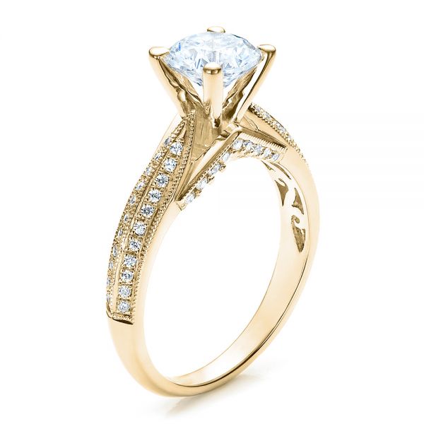 18k Yellow Gold 18k Yellow Gold Pave Engagement Ring - Vanna K - Three-Quarter View -  100080