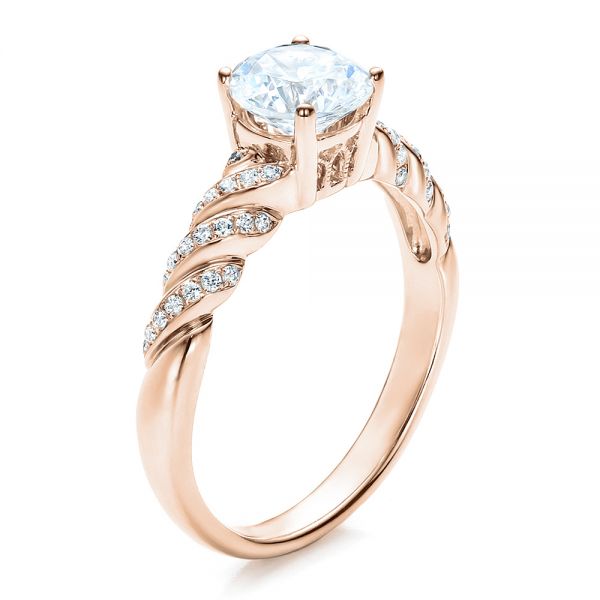 18k Rose Gold 18k Rose Gold Pave Filigree Engagement Ring - Vanna K - Three-Quarter View -  100073