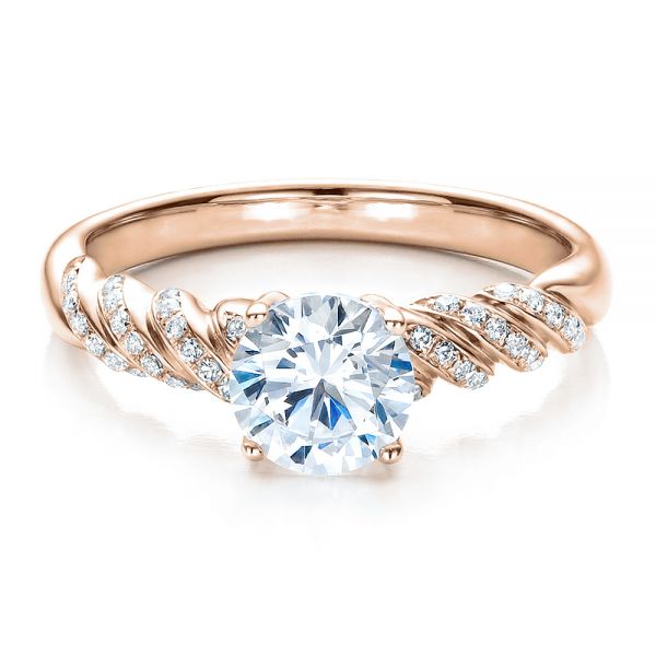 18k Rose Gold 18k Rose Gold Pave Filigree Engagement Ring - Vanna K - Flat View -  100073