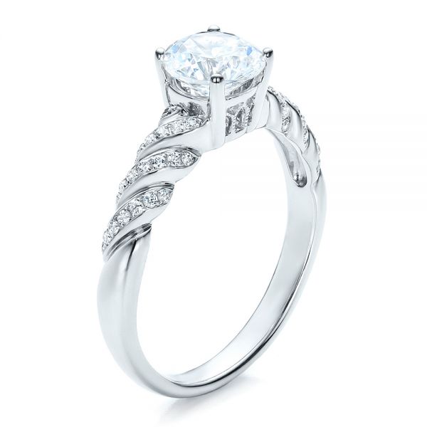 18k White Gold Pave Filigree Engagement Ring - Vanna K - Three-Quarter View -  100073