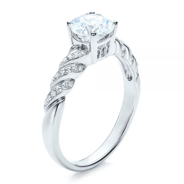 18k White Gold Pave Filigree Engagement Ring - Vanna K - Three-Quarter View - 100073